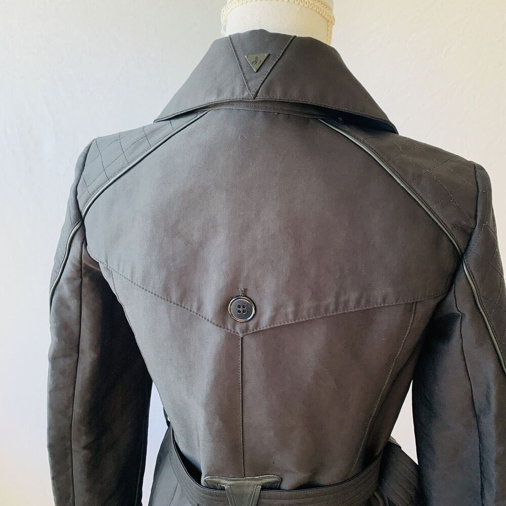 Sam Edelman Keegan Trench Coat Black Double Breasted Belt Zip Up Size XS - Picture 5 of 13